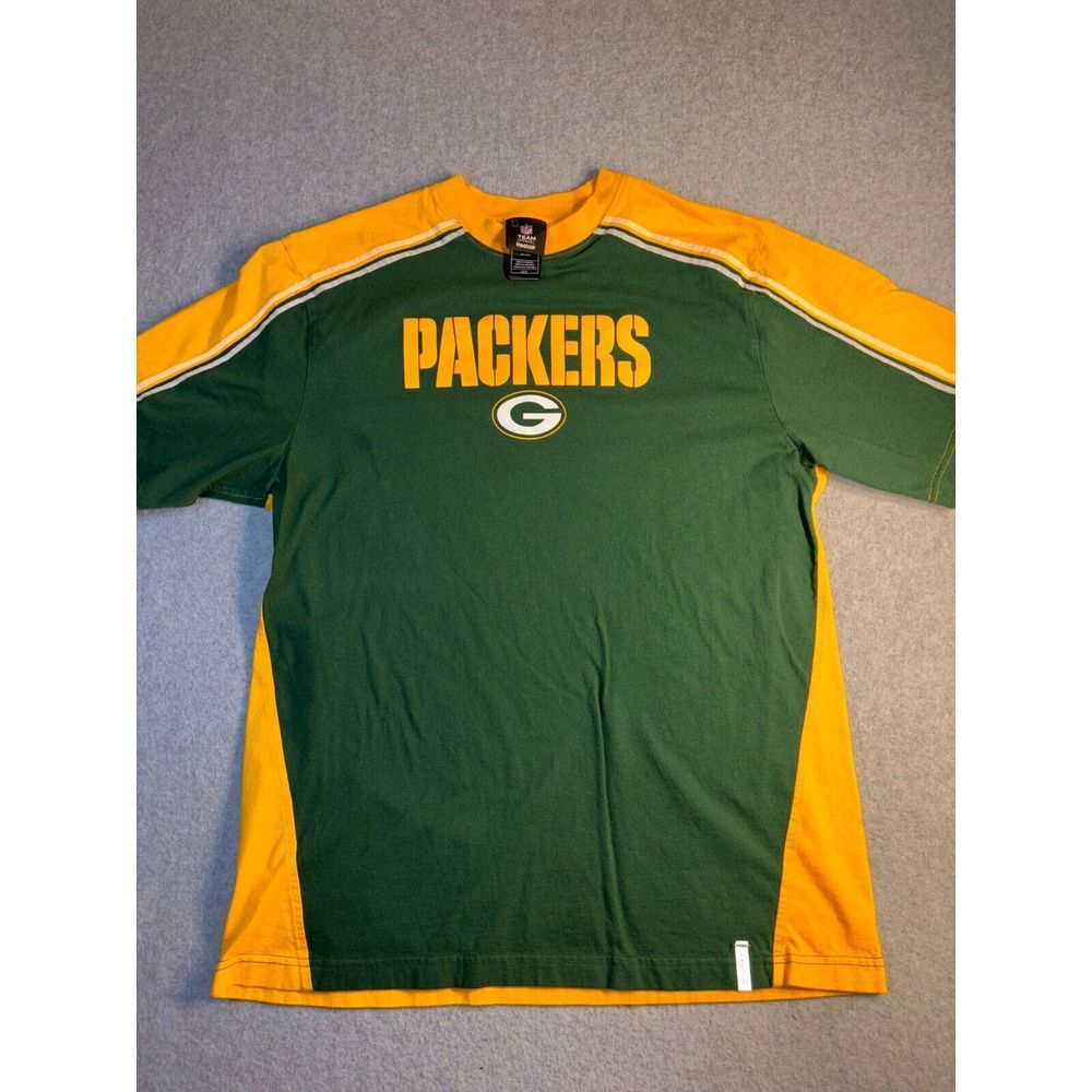 NFL Green Bay Packers Reebok‎ Football Shirt Men's Large Green Yellow Crew Neck